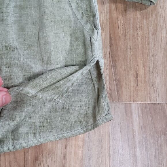 🔺️Soft Surroundings Olive Sequined Linen Long Sleeve Top XSmall - Picture 12 of 14
